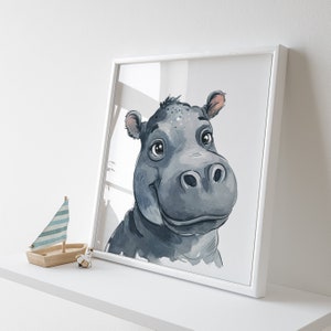 Poster decorativo per cameretta dei bambini con ippopotamo - Arte con animali per cameretta dei bambini - Stampa artistica - Regalo speciale per bambini