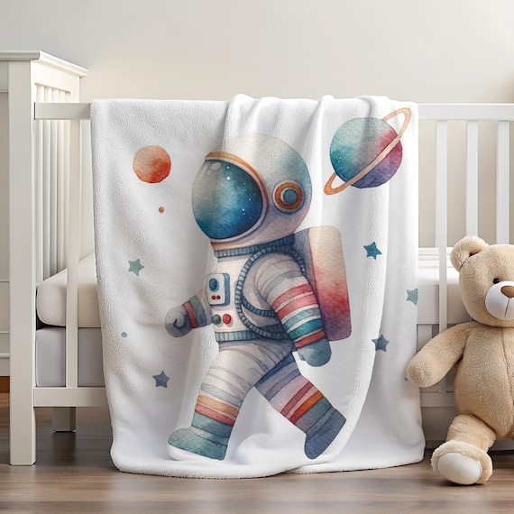 Astronaut Blanket | Blanket Spaceman | White Blanket Boy | Space Theme Blanket | Space Lover Gift | Outer Space Blanket | Planets Blanket