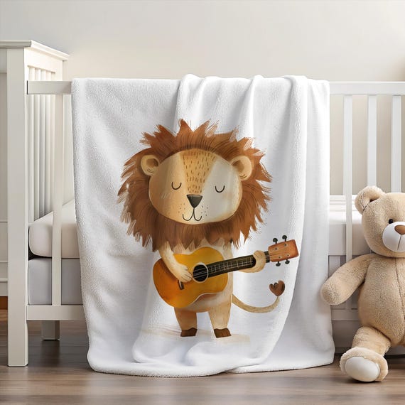 Blanket of Lion Playing Guitar | Guitar Lion Blanket | Music Lover Blanket | Music Theme Blanket | Musician Child |Blanket for Music Lover