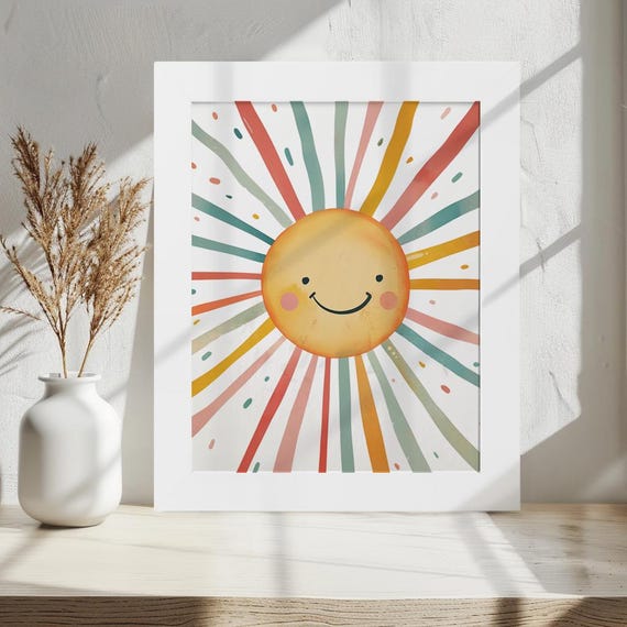 Watercolor Sun Poster, Sun Playroom Decor, Watercolour Nursery Prints, Nursery Wall Art, Sun Wall Art, Girls Room Decor, Digital Download