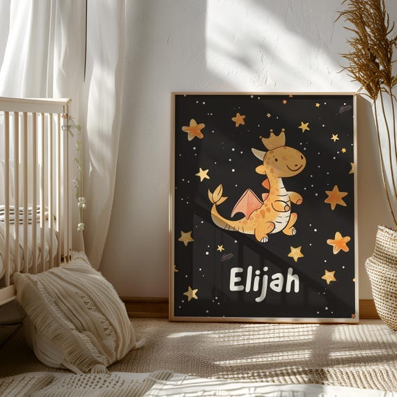 Personalized Dragon Wall Art | Cute Dragon Kids Room Decor | Dragon Theme Nursery | Dragon Gift for Baby | Cute Dragon Wall Printable