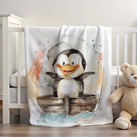 Penguin in a Boat Blanket | Boat Blanket | Penguin Blanket | Penguin Decor | Gift for Chilren | Gift for Toddler | Kid Bedding