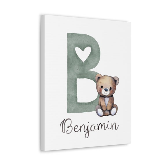 Framed Custom Teddy Bear Nursery Wall Art Name and Initial Baby Gift Personalized Kids Art for Children Room Decor for Nursery Name Sign