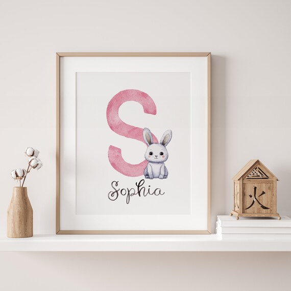 Custom Nursery Sign - Bunny Printable - Customized name sign - Girl Boho Room - Rabbit Decor - Downloadable Nursery Art - Cute Bunny Picture