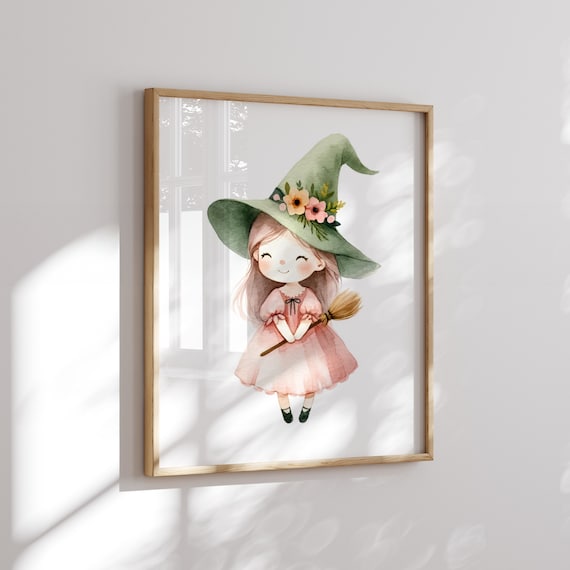 Cute Witch Printable - Beautiful Fairy-Tale Themed Nursery Artwork - Instant Download