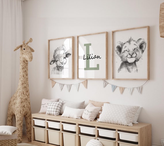 Lion and Lamb Wall Art - Custom Name Wall Decor - Black and White Animal Prints - Lion and Lamb Print - Lion and Lamb Digital