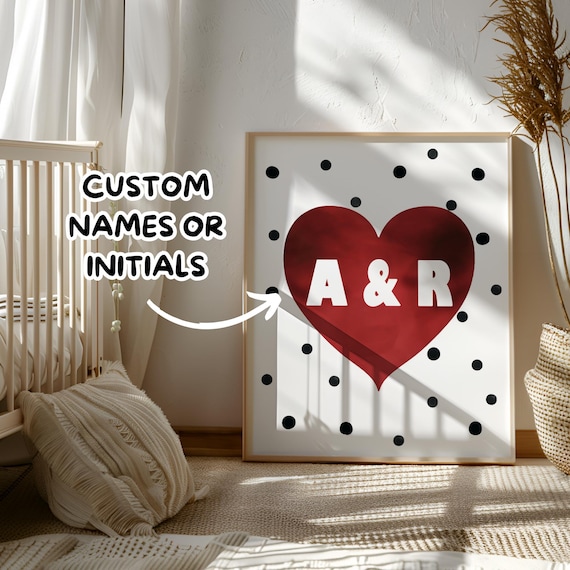 Personalized Love Wall Art | Lovers Wall Art | Custom Love Heart | Heart with Polka Dots | Red Love Print | Love Theme Custom Gift