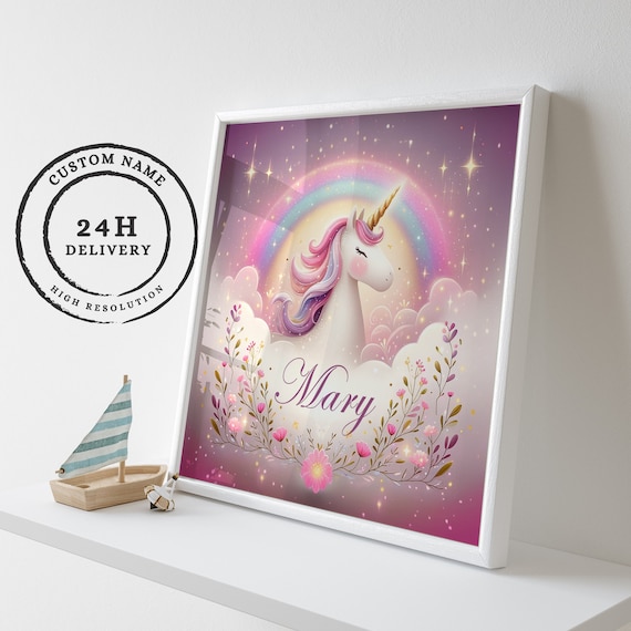 Unicorn Poster - Custom Printable - Gifts for Birthday, Baby Shower, Babies, Toddlers, Kids - Digital Download