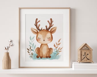 Arte da parete con cervo - stampabile per la camera dei bambini - regalo per bambini, nipoti, babyshower, neo genitori