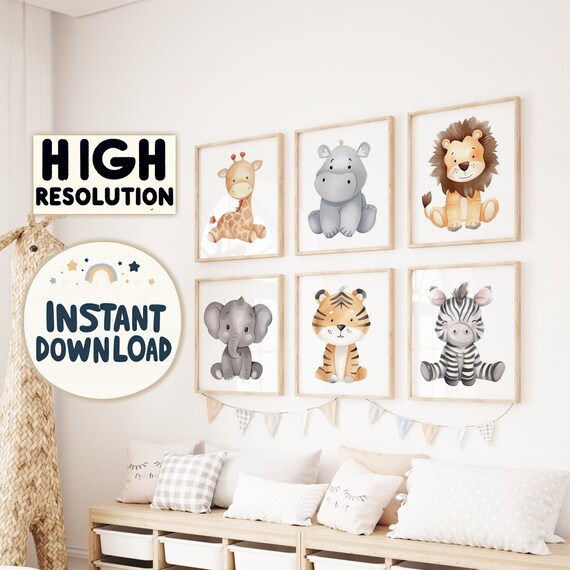 Safari Animal Nursery Prints | INSTANT DOWNLOAD | Nursery Room Decor | Baby Shower Gift | Printable Artwork | Nursery Wall Art | Set of 6