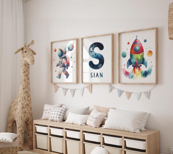 Personalized Space Name Print - Rocketship Wall Decor - Astronaut Baby Shower - Space Gifts - Outer Space Wall Art Toddler Space Theme Decor