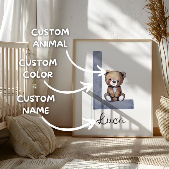 Personalized name Teddy bear Nursery Decor| Nursery Child Kids Decor| Bear Name Poster | Nursery Wall Decor Boy Bear Baby Nursery Bear Print