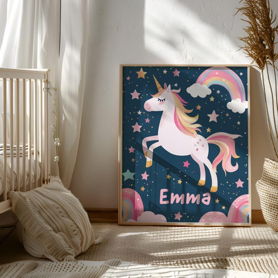 Personalized Unicorn Nursery Art | Unicorn Custom Name | Monogrammed Unicorn Artwork | Girl Room Decor | Baby Girl Gift | Unicorn Theme Gift