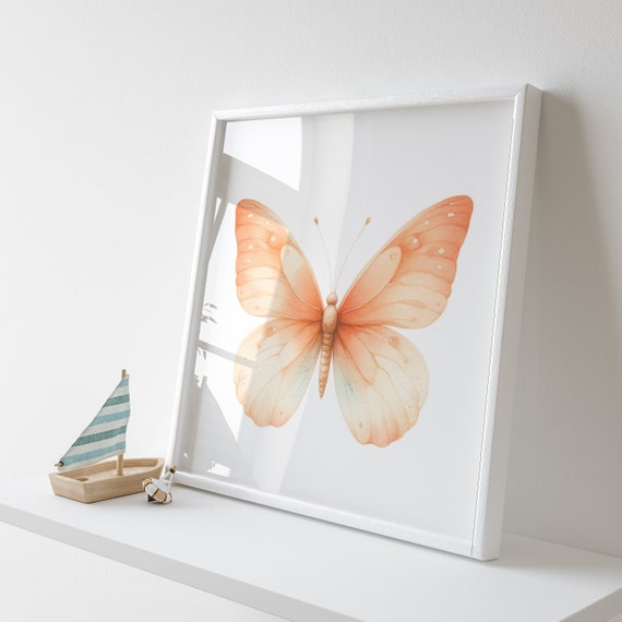 Orange Butterfly Print Download - Whimsical Artwork for Infants and Children's Bedrooms - Digital File