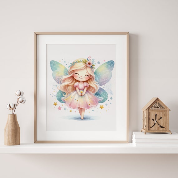Fairy Printable - Whimsical, Soft Colors and White Background - Wall Decor for Nursery, Playroom or Kids