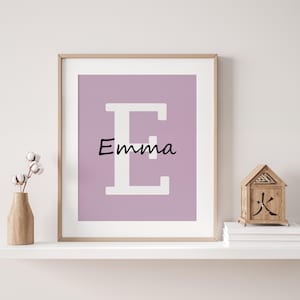 Impresión de inicial personalizada, impresión de nombre inicial, arte de pared con letras, decoración de dormitorio infantil para niños y niñas, impresión digital de arte de pared para guardería