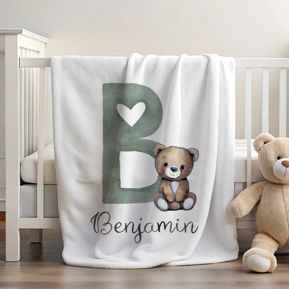 Kids Blanket Personalized | Blanket with Bear | Toddler Custom Gift | Custom Blanket with Name | Initial Blanket | Name Blanket Kids