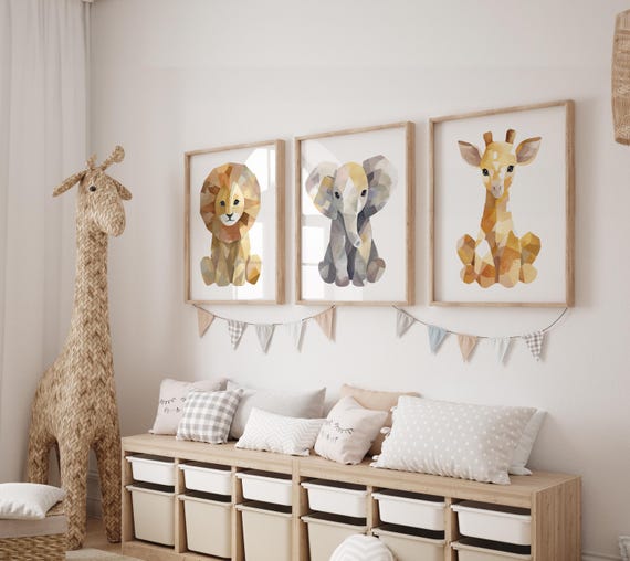 Safari Animal Prints, Elephant Lion Giraffe, Geometric Shape Kids Bedroom Playroom Decor, Jungle Animal Prints, DIGITAL DOWNLOAD