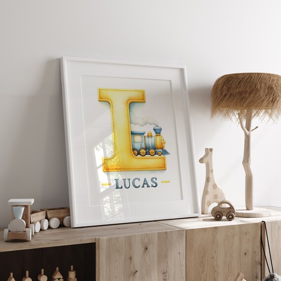 Train Nursery Print - Personalized Name and Initial Poster for Nursery - Fun Wall Art for playroom and children's bedroom