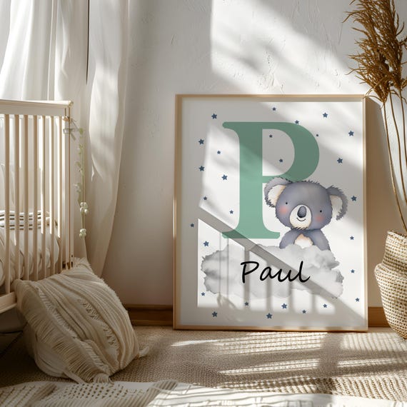 Custom Nursery Sign Koala Nursery Decor Kids Room Sign Baby Digital Print Childrens Room Wall Art Monogram Print Koala Gifts Custom Koala