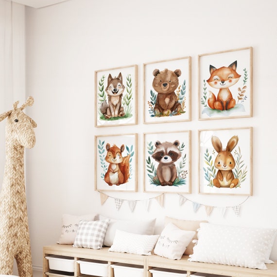 Woodland Animal Prints, Boy Nursery Printable Wall Art, Forest Animal Nursery Decor, Watercolour Bear Deer Fox Prints, DIGITAL DOWNLOAD