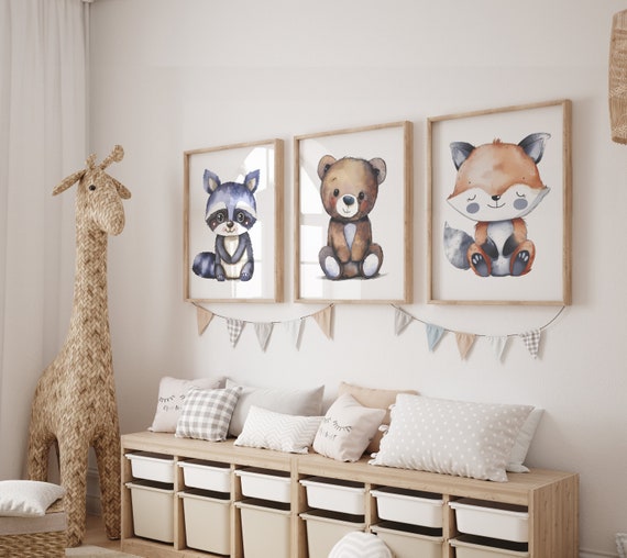Woodland Nursery Prints | Bear Printable | Fox Decor | Raccoon Wall Art | Children Wall Art | Kids Room Art | Woodland Gifts | New Baby Gift