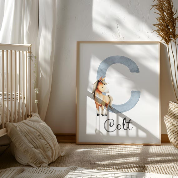 Pony Nursery Decor - Pony Wall Art - Pony Watercolor - Pony Monogram - Pony Print - Personalized Baby Animal - Pony Poster - Little Horse