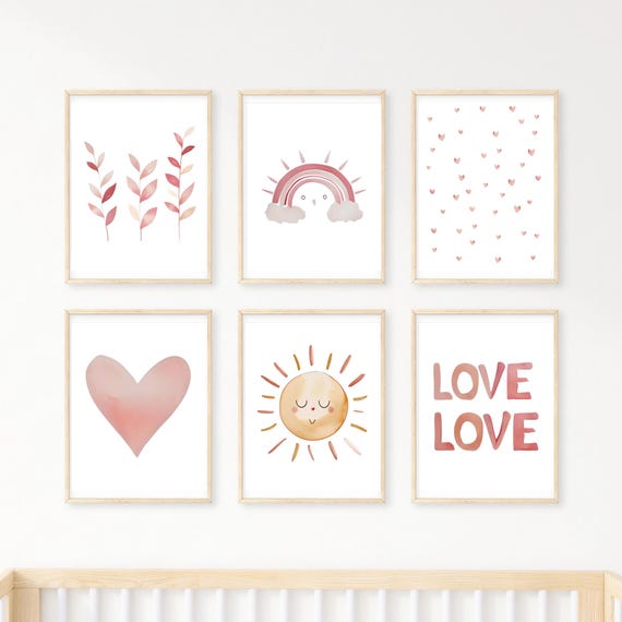 Boho Rainbow Set of 3 Nursery prints, Girl Nursery wall art, Nursery decor, Affirmation wall prints, Rainbow Sun Print, Boho nursery decor