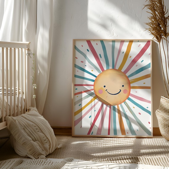 Sun Playroom Poster, Watercolor Sun Print, Watercolor Nursery Decor, Nursery Wall Art, Sun Wall Art, Girls Room Decor, Digital Download