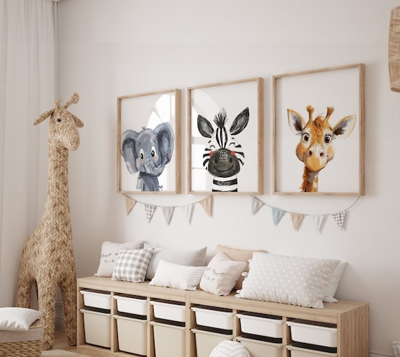 Safari Nursery decor, Safari nursery prints, Nursery wall art, Set of 3 Safari baby animal prints, ORIGINAL art, kids room decor