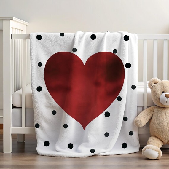 Red Heart with Polka Dots Blanket | Blanket with Red Heart | Blanket with Heart | Girly Blanket | Modern Blanket | Girl Christmas Gift |