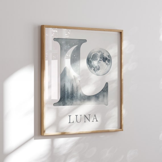 Tailored Name and Initial in Charming Moon Theme - Nursery Printable - Captivating Gift for Newborn Babies, Toddlers, and Young Ones