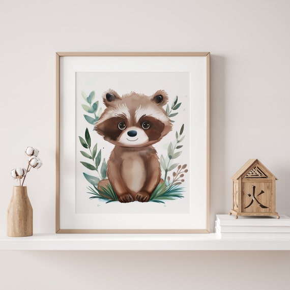Raccoon Poster - Wall Art for Nursery Room - Digital Print - Gift for Kids, Grandkids, Baby Shower, New Parents