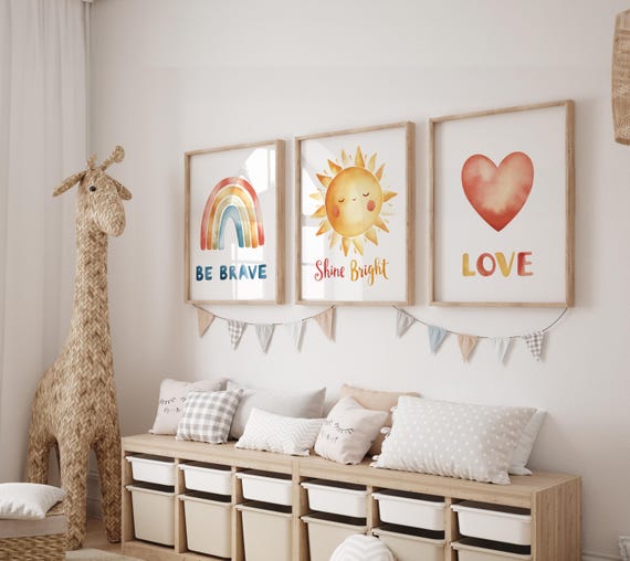 Boho Rainbow Set of 3 Nursery prints, Girl Nursery wall art, Nursery decor, Affirmation wall prints, Rainbow Sun Print, Boho nursery decor