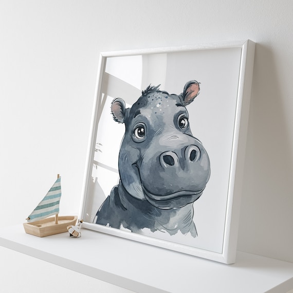 Hippo Instant Download Wall Art - Jungle Theme - Nursery Artwork - Presents for Birthday, Baby Shower, Babies, Toddlers, Kids