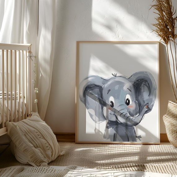 Baby Elephant Print, Nursery Wall Art, Safari Animal Decor - Printable Wall Art - Kids Room Poster, Digital Download