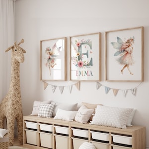 Arte de pared sin marco, regalo para niña, letrero de hada personalizado, impresiones para habitación de niña, decoración para habitación de niños, regalo personalizado para niño pequeño, póster de hada con nombre