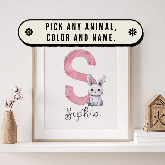 Pink Name Sign Nursery - Boho Bunny - Baby Girl Gift - Cute Rabbit Poster - Toddler Girl Gift - Toddler Room Art - Bunny Print - Rabbit Art