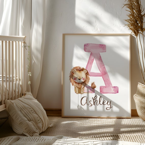 Custom Lion Wall Art | Nursery Name Sign Girl | Girl Room Prints | Initial Wall Decor | Name Printable  | Custom Girl Gifts | Nursery Print