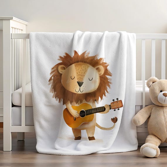 Guitar Lion Blanket | Lion Blanket | Music Theme Blanket | Toddler Music Blanket | Baby Boy Blanket | Animal Blanket | Animal Guitar Blanket
