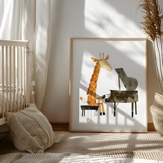 Giraffe Playing Piano Poster - Musical Toddler Art - Music Lover Kids - Present for Musician Baby - Musician Parent Gift - Piano Player Gift