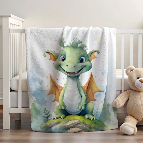 Dragon Gift for Kids Cute Dragon Blanket Dragon Blanket for Toddler Blanket Boy Dragon Theme Nursery Blanket Green Toddler Bedding