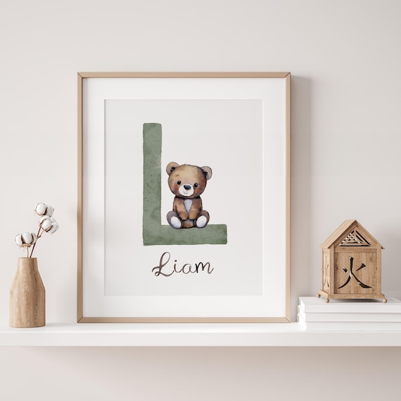 Bear Nursery Decor - Boho Kids Room Decor - Bear Watercolor - Forest Animal Prints - Baby Shower Gift - Custom Baby Animal - Bear Name Sign