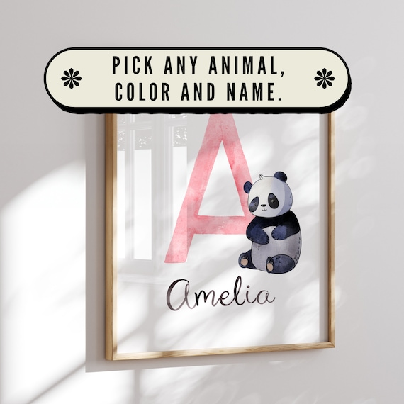 Custom Girl Gift - Personalized Panda - Panda Print - Pink Girl Nursery Prints - Panda Wall Art - Panda Decoration - Pink Name Sign