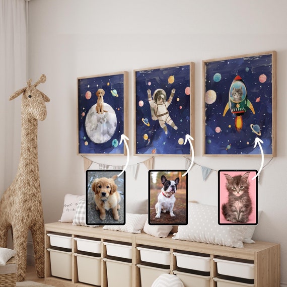 Custom Pet Wall Art Personalized Pet Portraits Pet Memorial Gift Pet Keepsake Funny Pet Portrait Pet Space Cat Poster Pet Prints