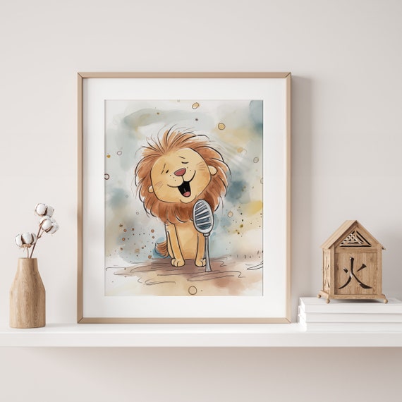 Lion Singing Nursery Poster - Cute Decor for a Baby Room - High Quality Print - Great Gift for Expecting Parents