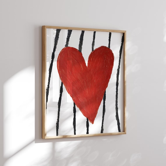 Red Heart Print, Heart with Background, Nursery Print, Modern Wall Decor, Printable Art, Girls room decor, Heart Poster, Printable Wall Art