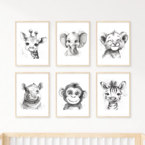 Printable Safari Nursery wall art prints, Digital nursery art, Baby animal prints, Nursery artwork, kids room wall art, set 6 Jungle nursery