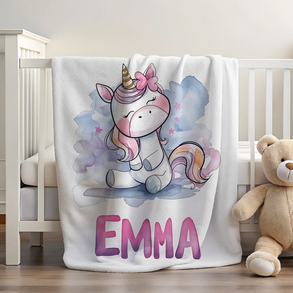 Unicorn Blanket for Kids | Custom Girl Gifts | Custom Blanket with Names | Pink Blanket | Bedding for Kids | Personalized Girl Blanket