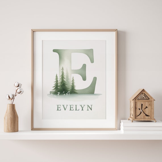 Monogram Printable Wall Art Bespoke Name and Letter with Whimsical Trees Wall Art for Kid's room Digital Download Babies, Toddlers and Kids